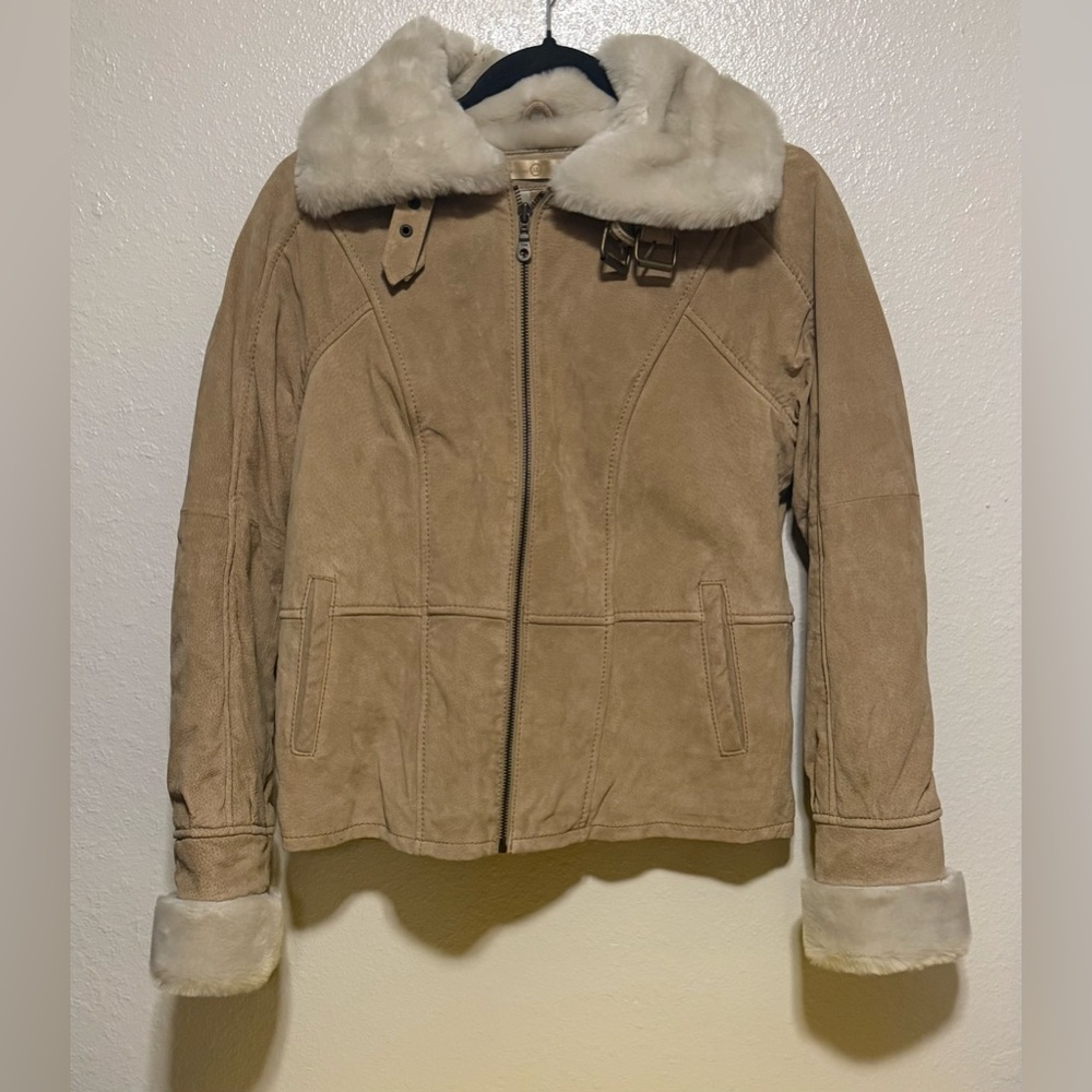 Wilsons Leather Buff Shearling-Trim Winter Coat | Genuine Leather | Like New - Picture 2 of 7